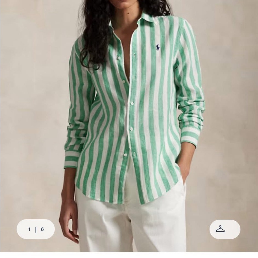 Polo by Ralph Lauren Green and White Striped Button Down Shirt